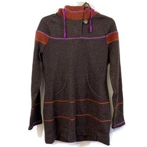 Prana Brown Hooded Long Sleeve Dress with Orange and Purple Accents